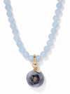 Blueberry & Pale Blue Bead Necklace in gold